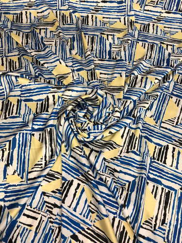 Satin charmeuse digital print 54" wide    Beautiful ble yellow shades     Soft silky fabric sold by the yard