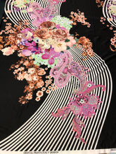 Satin charmeuse digital print 54&quot; wide   Beautiful floral stripe print     Soft silky fabric sold by the yard