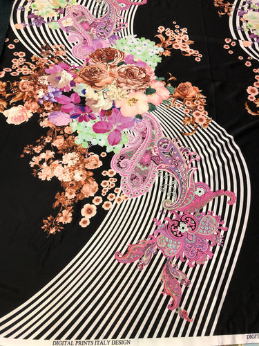 Satin charmeuse digital print 54" wide   Beautiful floral stripe print     Soft silky fabric sold by the yard