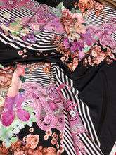 Satin charmeuse digital print 54&quot; wide   Beautiful floral stripe print     Soft silky fabric sold by the yard