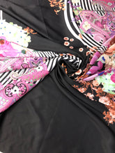 Satin charmeuse digital print 54&quot; wide   Beautiful floral stripe print     Soft silky fabric sold by the yard