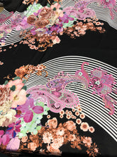 Satin charmeuse digital print 54&quot; wide   Beautiful floral stripe print     Soft silky fabric sold by the yard