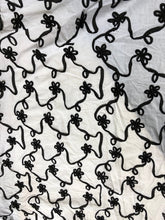 White Cotton with bjack cotton ribbon embroidery 54&quot; wide    Fabric sold by the yard