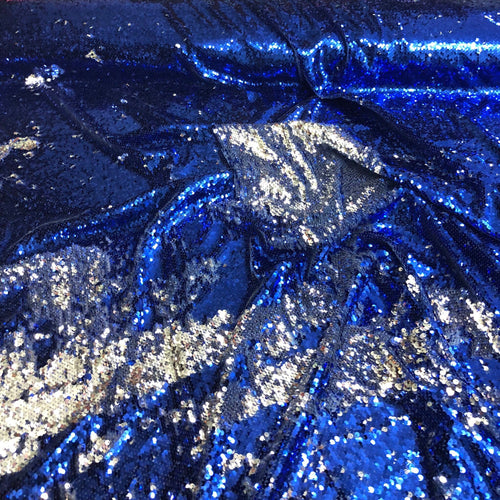 Reversible Sequence fabric 54" wide    Beautiful royal blue with silver on the back side  fabric sold by the yard