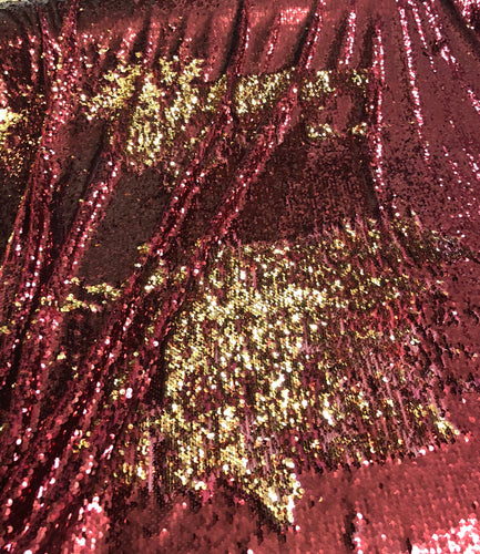 Reversible sequins fabric 54" wide    Beautiful red gold sequins   Fabric sold by the yard