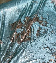 Riversible sequins fabric 54&quot; wide    Beautiful aqua gold sequins   Fabric sold by the yard