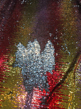 Multi color reversible sequins 54&quot; wide   Beautiful red gold silver color     Fabric sold by the yard