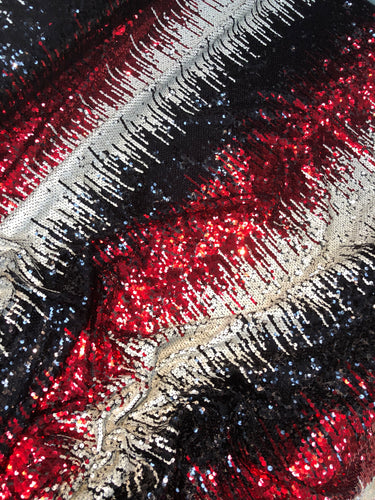 Multi color sequins 54" wide    Beautiful black red cream color combo fabric sold by the yard