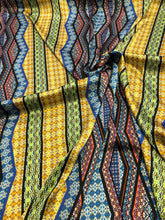 100% silk satin charmeuse digital print 54&quot; wide     Beautiful blue yellow combination  soft silky fabric sold by the yard