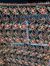 Gold red sequins cording embroidered on black mesh 52&quot; wide     Fabric sold by the yard