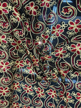 Gold red sequins cording embroidered on black mesh 52&quot; wide     Fabric sold by the yard