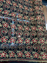 Gold red sequins cording embroidered on black mesh 52&quot; wide     Fabric sold by the yard