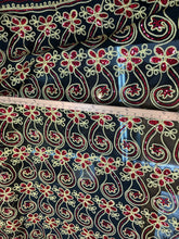 Gold red sequins cording embroidered on black mesh 52&quot; wide     Fabric sold by the yard