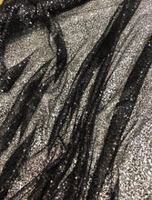 Black sequins on swirl meah fabric 52&quot; wide   Fabric sold by the yard