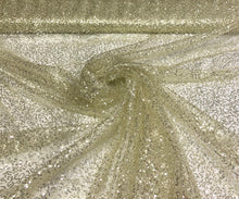 Gold sequins on swirl mesh fabric 52&quot; wide   See through sequins mesh fabric sold by the yard