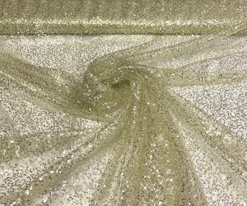 Gold sequins on swirl mesh fabric 52" wide   See through sequins mesh fabric sold by the yard