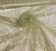 Gold sequins on swirl mesh fabric 52&quot; wide   See through sequins mesh fabric sold by the yard