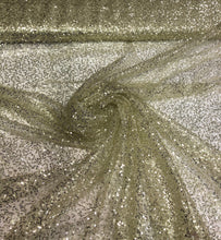Gold sequins on swirl mesh fabric 52&quot; wide   See through sequins mesh fabric sold by the yard