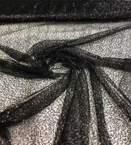 Black sequins on swirl sheer mesh fabric 52” wide    Sequins mesh fabric sold by the yard