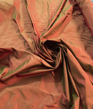 Silk shantung 54&quot; wide   Beautiful iridescent burnt red orange green color silk taffeta fabric sold by the yard