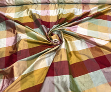 Silk shantung plaid 54&quot; wide   Beautiful wine green gold color combination silk shantung fabric sold by the yard