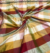 Silk shantung plaid 54&quot; wide   Beautiful wine green gold color combination silk shantung fabric sold by the yard