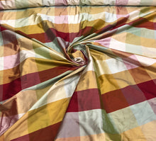 Silk shantung plaid 54&quot; wide   Beautiful wine green gold color combination silk shantung fabric sold by the yard