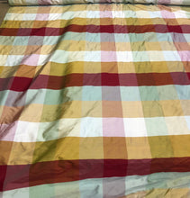 Silk shantung plaid 54&quot; wide   Beautiful wine green gold color combination silk shantung fabric sold by the yard