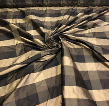 Silk shantung plaid 54&quot; wide    Beautiful black gold tan color silk shantung fabric sold by the yard