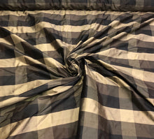 Silk shantung plaid 54&quot; wide    Beautiful black gold tan color silk shantung fabric sold by the yard