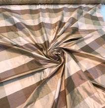 Silk shantung plaids 54&quot; wide    Beautiful tan gold colors silk shantung fabric sold by the yard