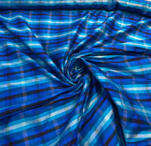 Silk shantung plaid 45&quot; wide   Beautiful turquoise colors silk shantung fabric sold by the yard