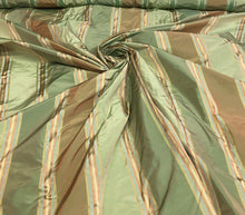 Silk taffeta stripe 54&quot;    Beautiful green shades silk taffeta satin stripes fabric sold by the yard