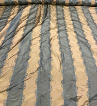 Silk taffeta 54&quot; wide    Beautiful teal blue with gold jaquard stripe silk taffeta fabric sold by the yard