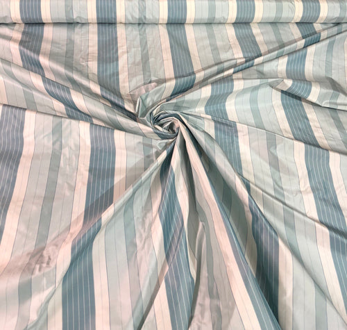 Silk taffeta 54" wide   Beautiful aqua and ivory stripe silk taffeta fabric sold by the yard