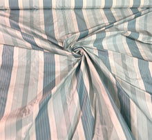 Silk taffeta 54&quot; wide   Beautiful aqua and ivory stripe silk taffeta fabric sold by the yard