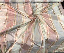 Silk taffeta 54&quot; wide   Beautiful gray pink peach statin stripe silk taffeta fabric sold by the yard