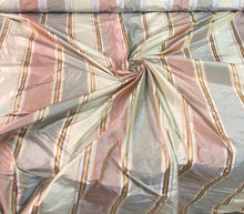 Silk taffeta 54&quot; wide   Beautiful gray pink peach statin stripe silk taffeta fabric sold by the yard