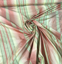 100% silk taffeta stripe 54&quot; wide                      Sold by the yard          Light gold with rose pink shades