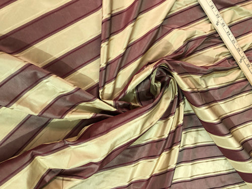 Silk taffeta jaquard stripe 54" wide                       Beautiful gold & wine color