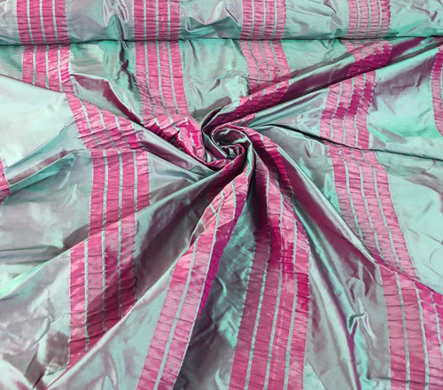 Silk taffeta crinkle stripe 54" wide    Beautiful turquise purple color    Silk taffeta fabric sold by the yard