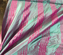 Silk taffeta crinkle stripe 54&quot; wide    Beautiful turquise purple color    Silk taffeta fabric sold by the yard
