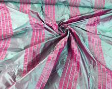 Silk taffeta crinkle stripe 54&quot; wide    Beautiful turquise purple color    Silk taffeta fabric sold by the yard