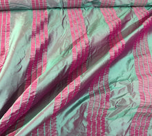 Silk taffeta crinkle stripe 54&quot; wide    Beautiful turquise purple color    Silk taffeta fabric sold by the yard
