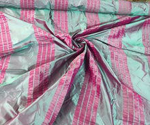 Silk taffeta crinkle stripe 54&quot; wide    Beautiful turquise purple color    Silk taffeta fabric sold by the yard