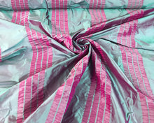 Silk taffeta crinkle stripe 54&quot; wide    Beautiful turquise purple color    Silk taffeta fabric sold by the yard