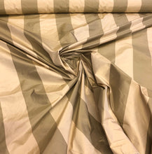 Silk taffeta stripe 54&quot; wide     Sold by the yard       Color: light gold & tan gold