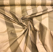 Silk taffeta stripe 54&quot; wide     Sold by the yard       Color: light gold & tan gold