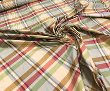 Silk taffeta plads 54&quot; wide     Sold by the yard       Beautiful wine red green gold with greyish background