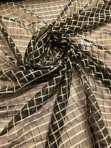 Silk organza jauquard plads 54" wide                Sold by the yard       Beautiful black & gold